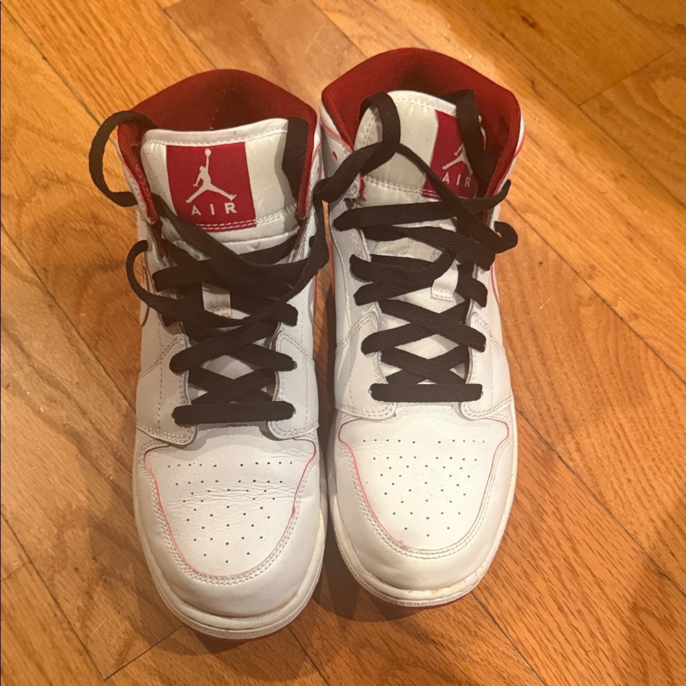 Nike White and Red High-Top Sneakers